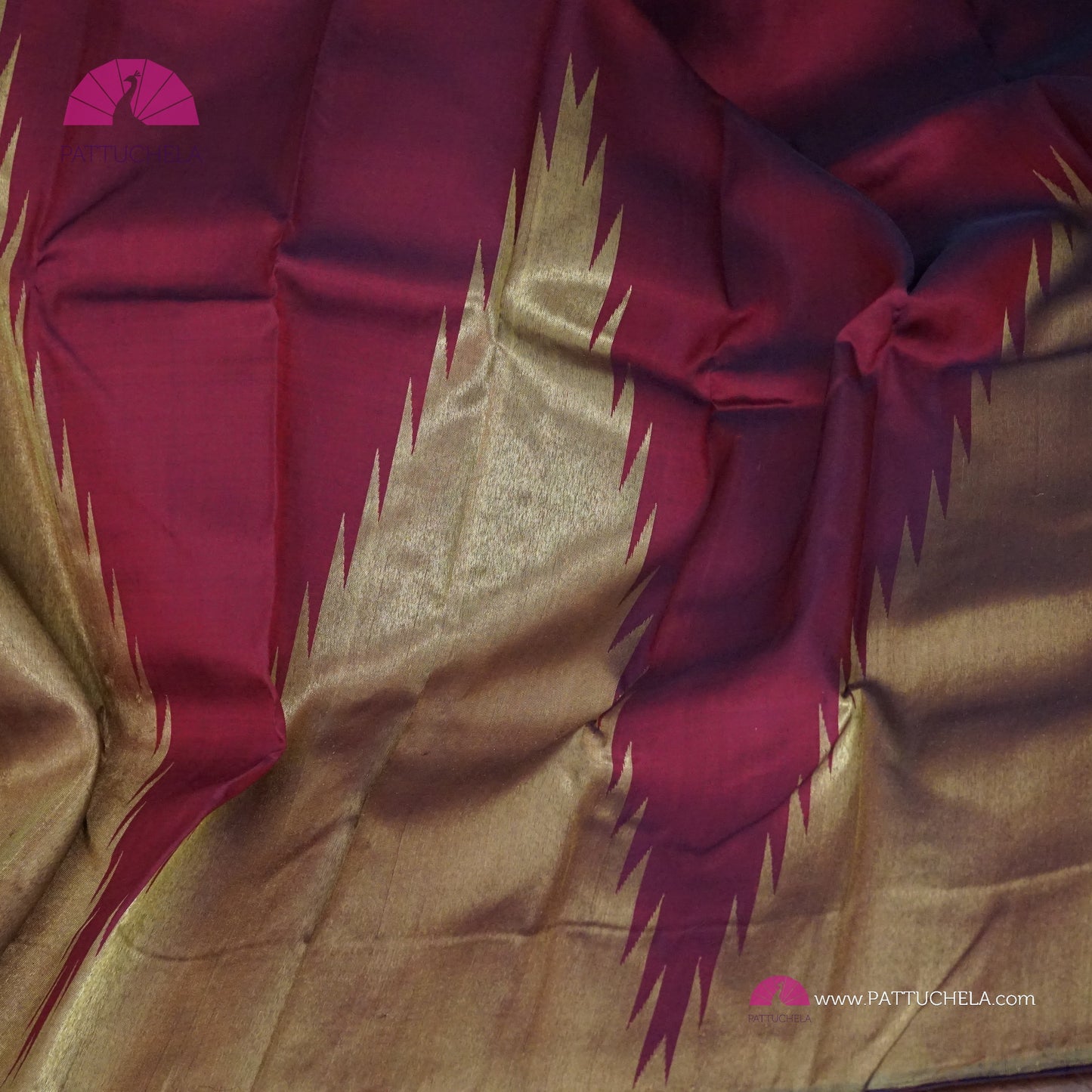 Maroon Kanchipuram Rekha Style Handloom SILK MARK CERTIFIED Silk Saree