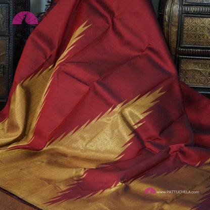 Maroon Kanchipuram Rekha Style Handloom SILK MARK CERTIFIED Silk Saree