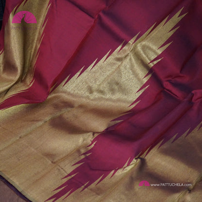 Maroon Kanchipuram Rekha Style Handloom SILK MARK CERTIFIED Silk Saree