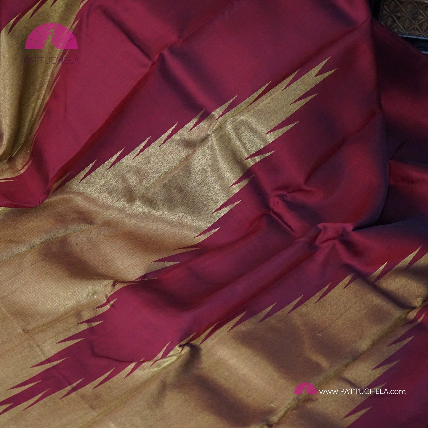 Maroon Kanchipuram Rekha Style Handloom SILK MARK CERTIFIED Silk Saree