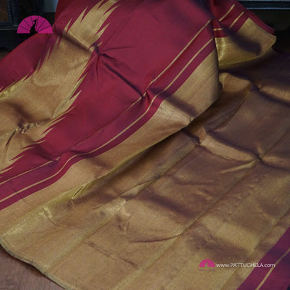 Maroon Kanchipuram Rekha Style Handloom SILK MARK CERTIFIED Silk Saree