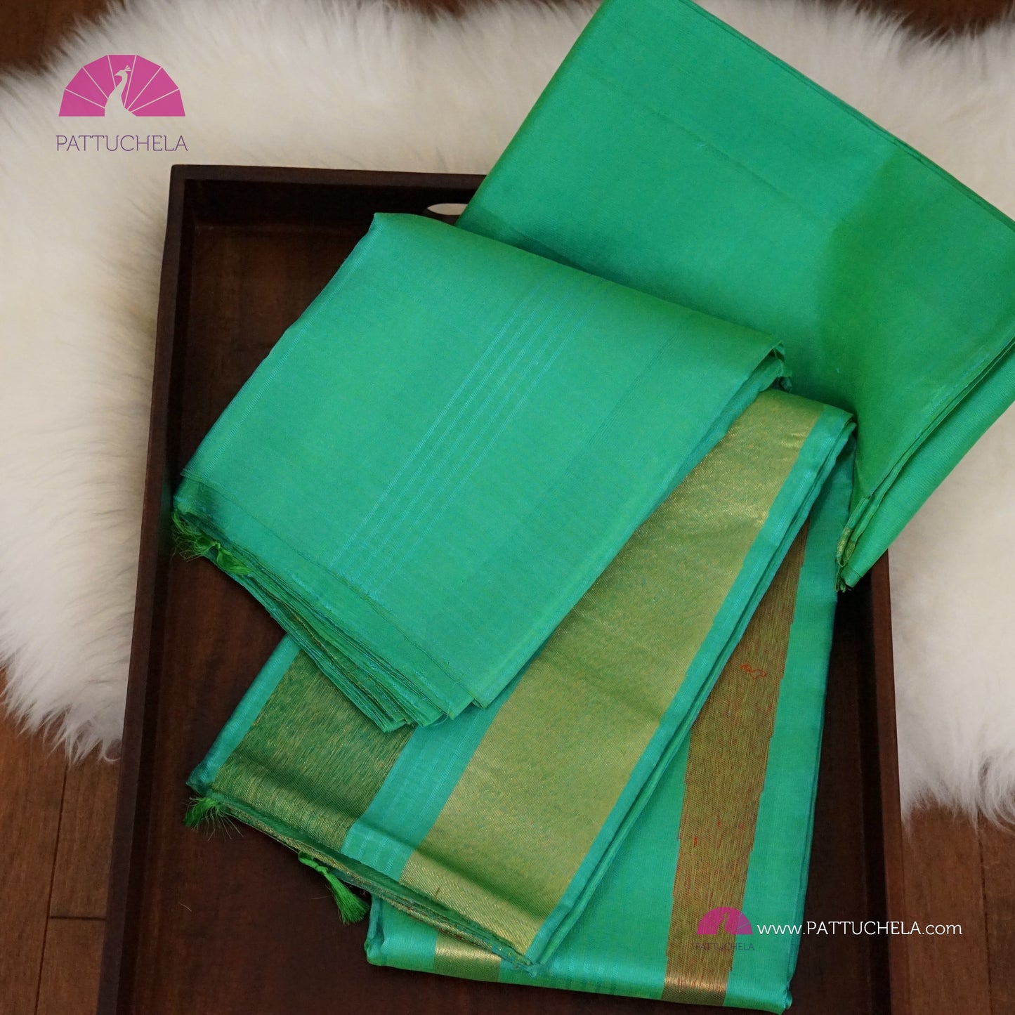 Pure Kanchipuram Handloom SILK MARK CERTIFIED Saree with contemporary Temple border Pattern in Teal Green