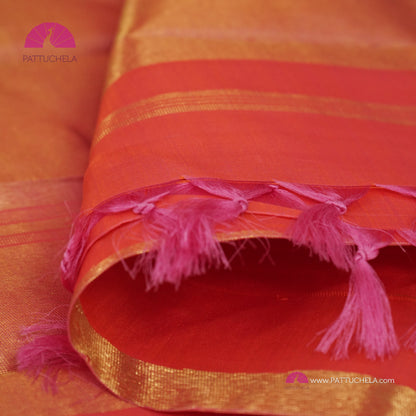 Pure Kanchipuram Handloom SILK MARK CERTIFIED Saree with contemporary Temple border Pattern in Peach Pink