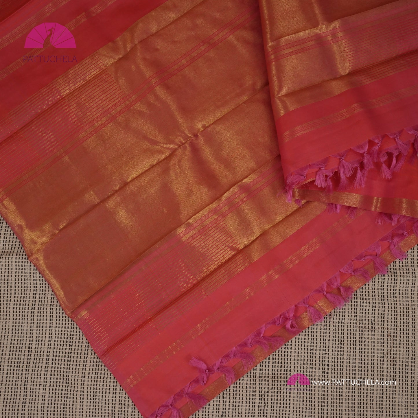 Pure Kanchipuram Handloom SILK MARK CERTIFIED Saree with contemporary Temple border Pattern in Peach Pink