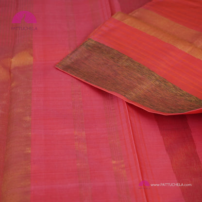 Pure Kanchipuram Handloom SILK MARK CERTIFIED Saree with contemporary Temple border Pattern in Peach Pink