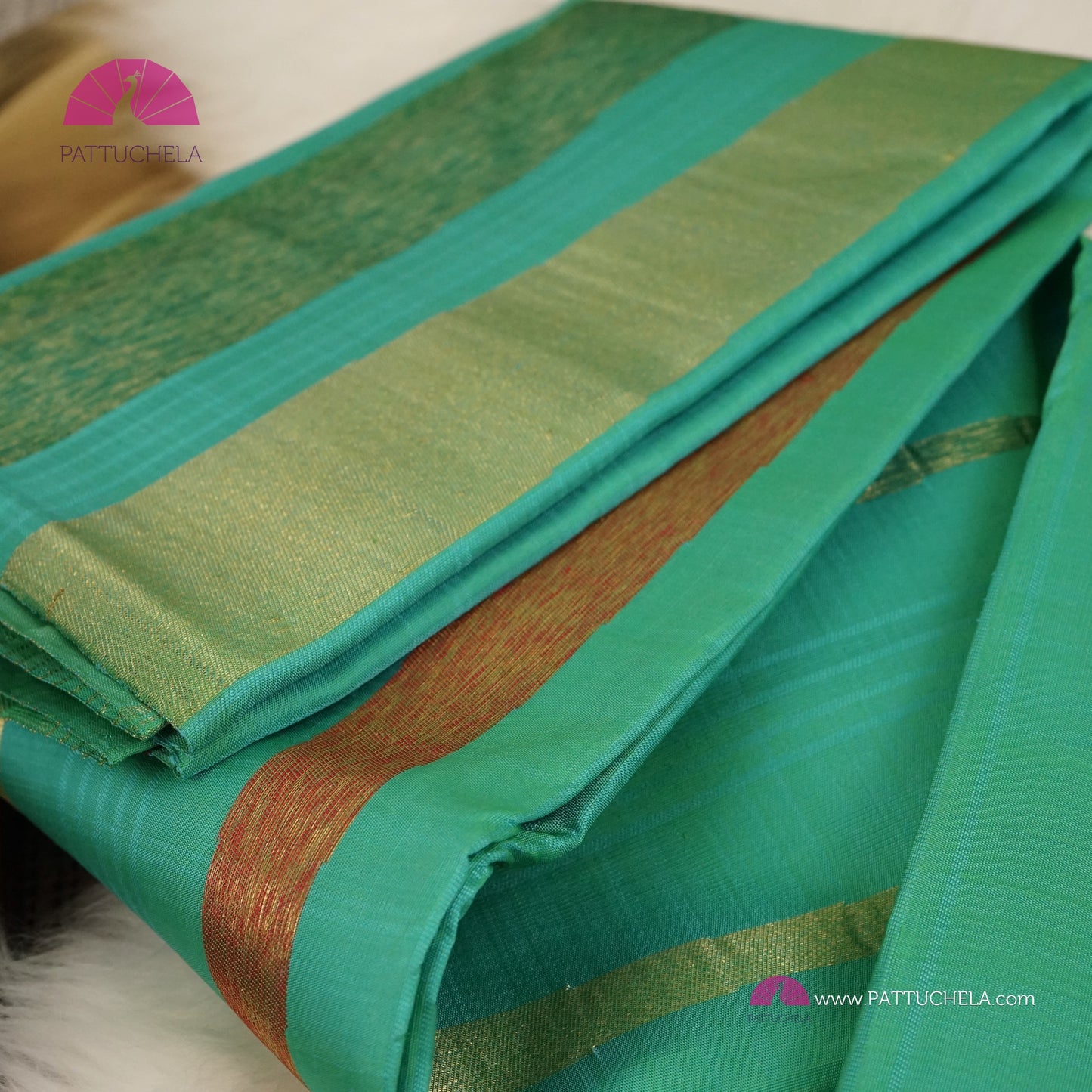 Pure Kanchipuram Handloom SILK MARK CERTIFIED Saree with contemporary Temple border Pattern in Teal Green