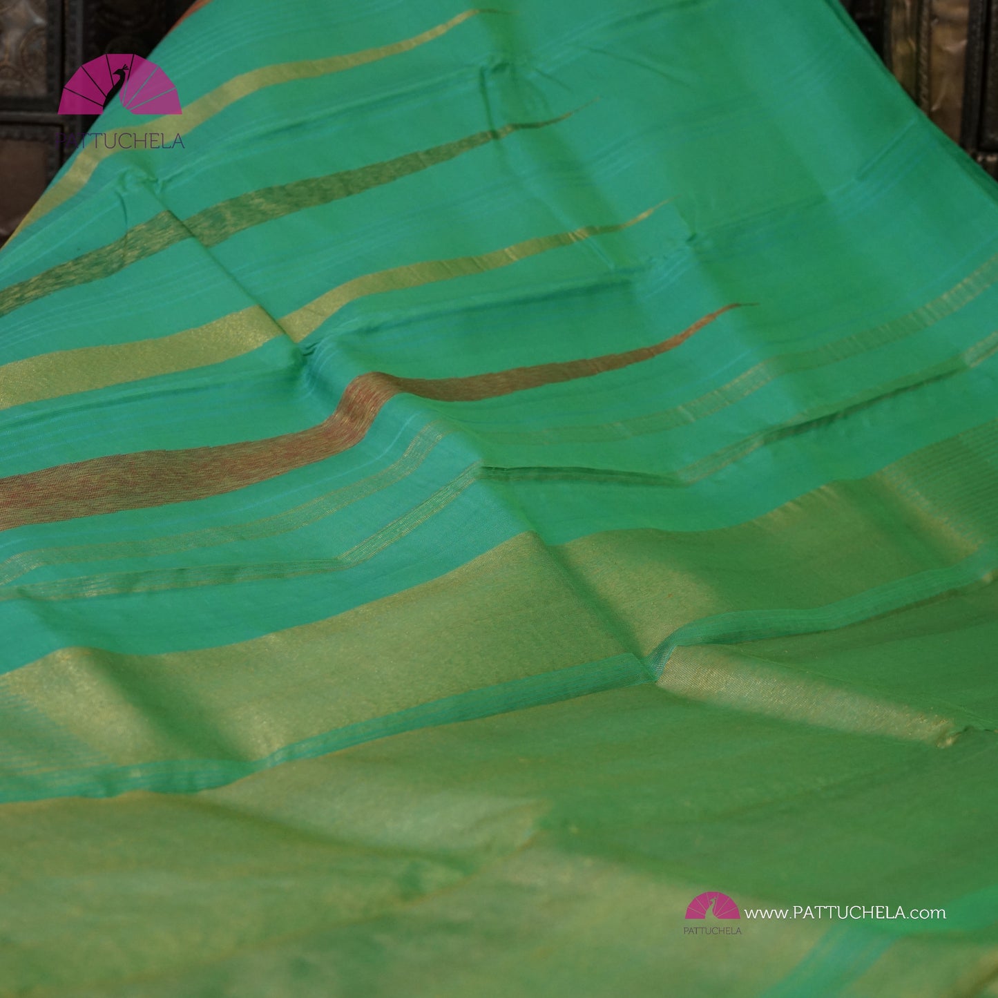 Pure Kanchipuram Handloom SILK MARK CERTIFIED Saree with contemporary Temple border Pattern in Teal Green