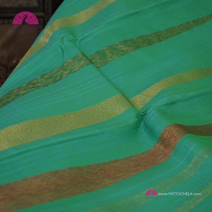 Pure Kanchipuram Handloom SILK MARK CERTIFIED Saree with contemporary Temple border Pattern in Teal Green