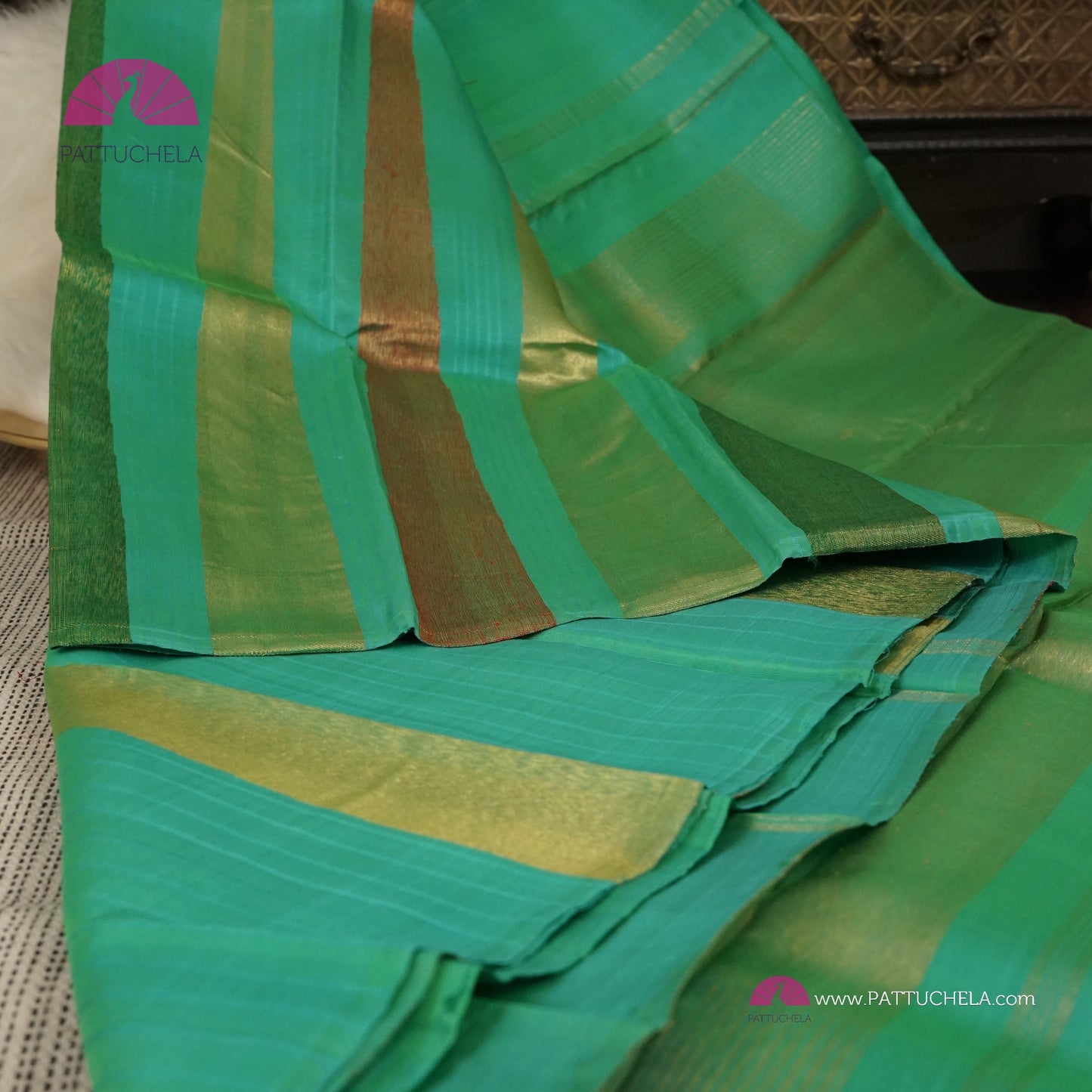 Pure Kanchipuram Handloom SILK MARK CERTIFIED Saree with contemporary Temple border Pattern in Teal Green