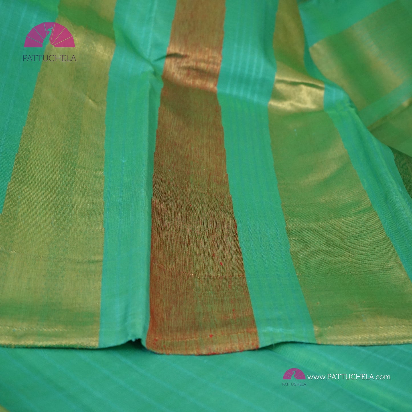 Pure Kanchipuram Handloom SILK MARK CERTIFIED Saree with contemporary Temple border Pattern in Teal Green