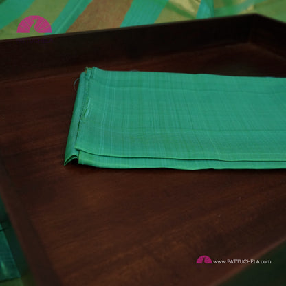 Pure Kanchipuram Handloom SILK MARK CERTIFIED Saree with contemporary Temple border Pattern in Teal Green