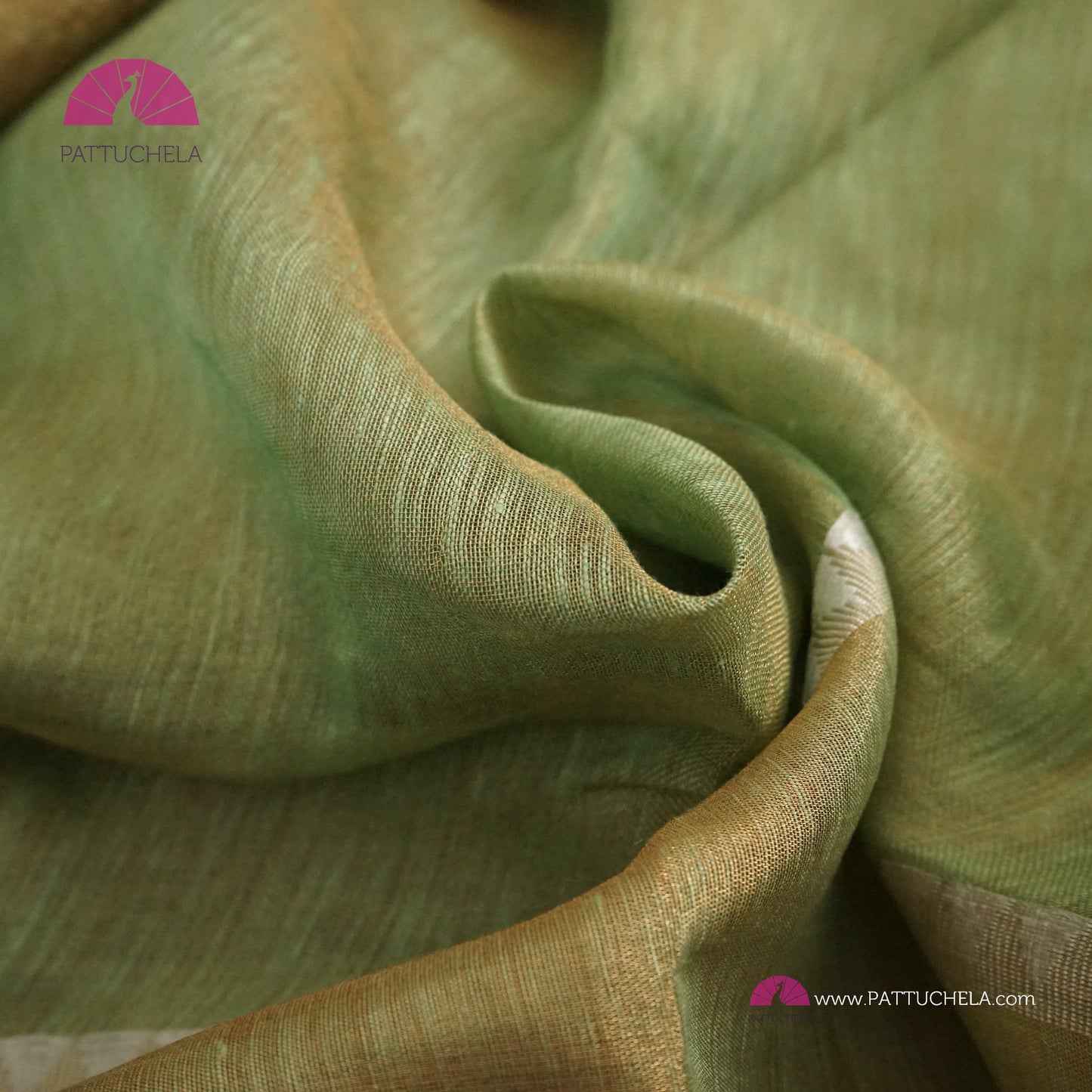 Pastel Pistachio Green Organic Tissue Linen Saree with Hand Embroidery