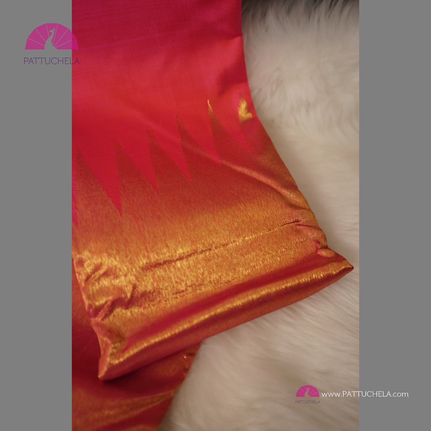 Pink Peach Kanchipuram Vidhya Balan Style Rising Temple Border Handloom SILK MARK CERTIFIED Saree