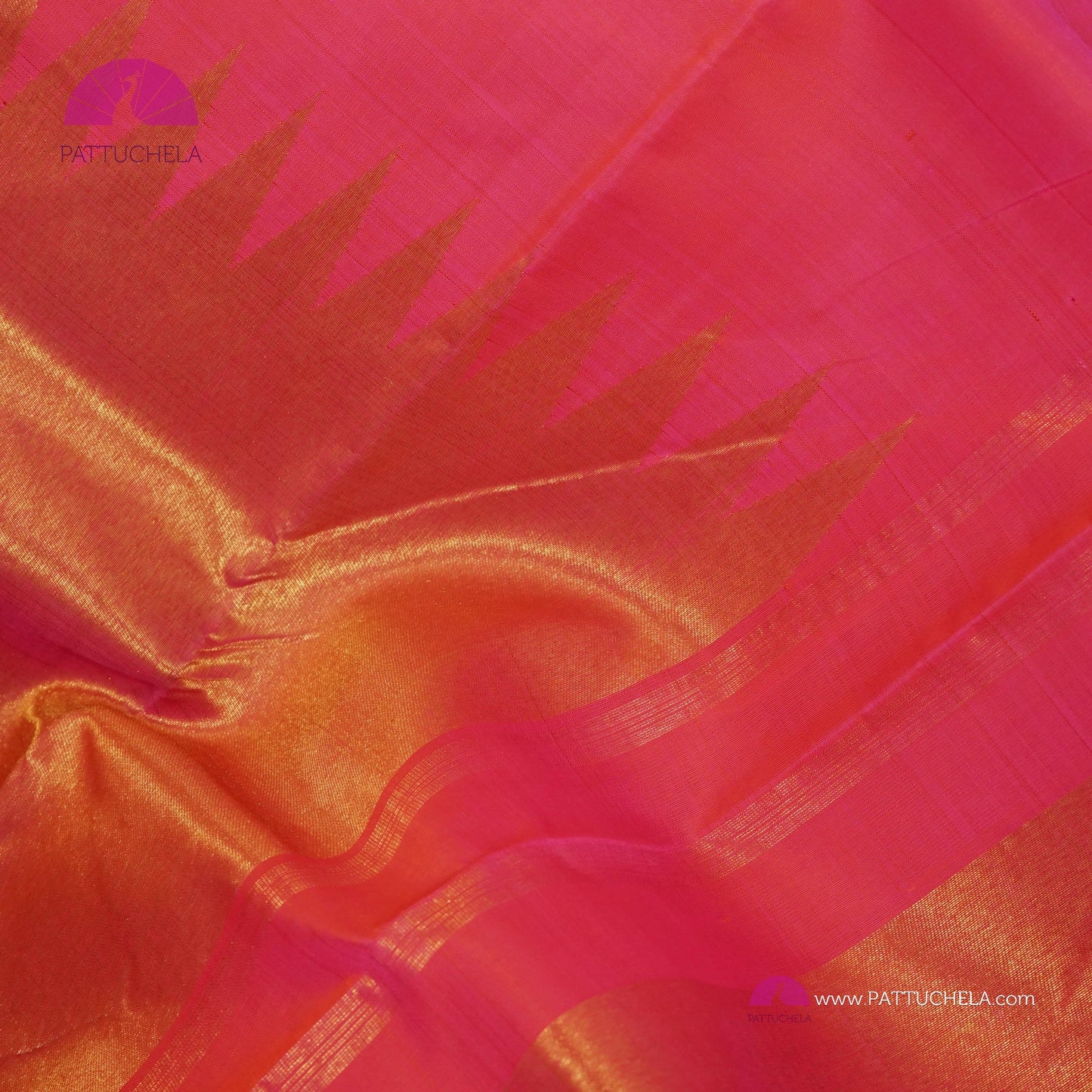 Pink Peach Kanchipuram Vidhya Balan Style Rising Temple Border Handloom SILK MARK CERTIFIED Saree