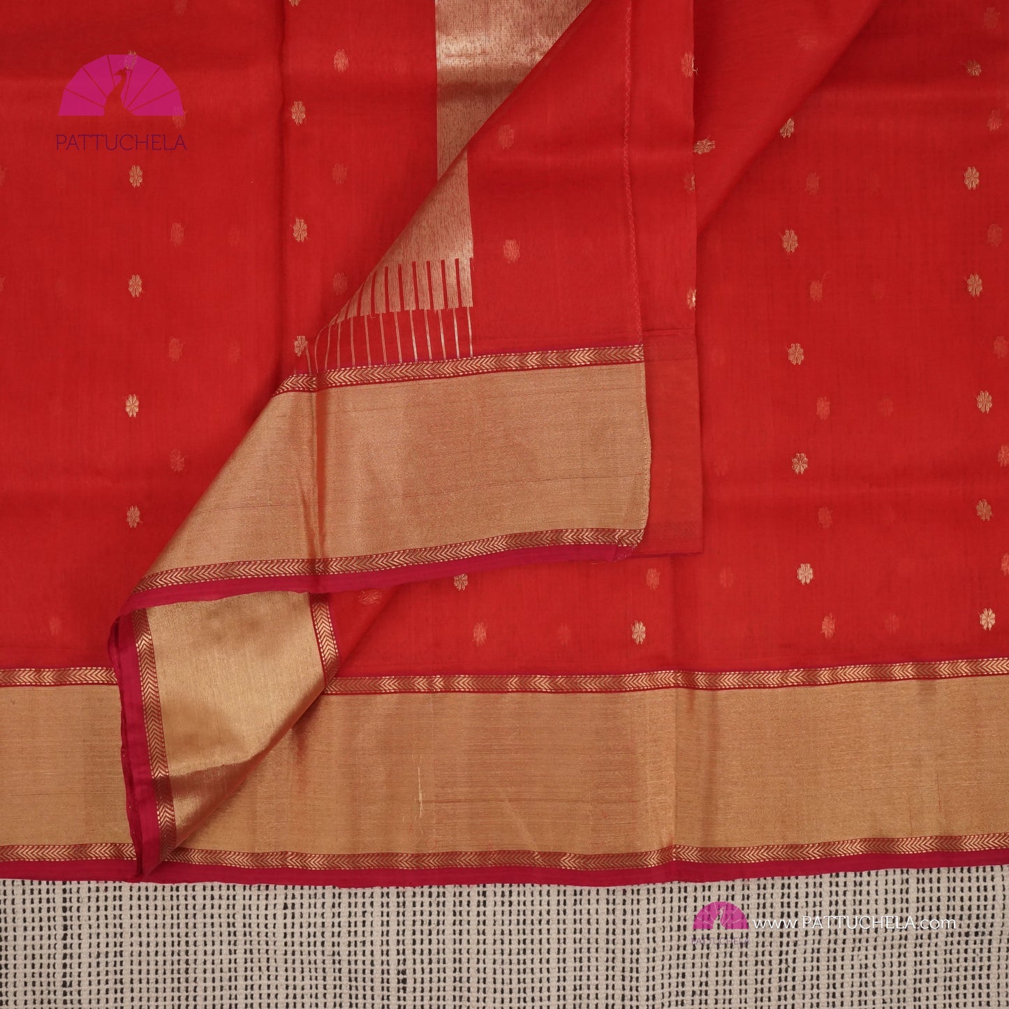 Crimson Red Pure Chanderi Katan Handloom Silk Saree with Bavanchi Border