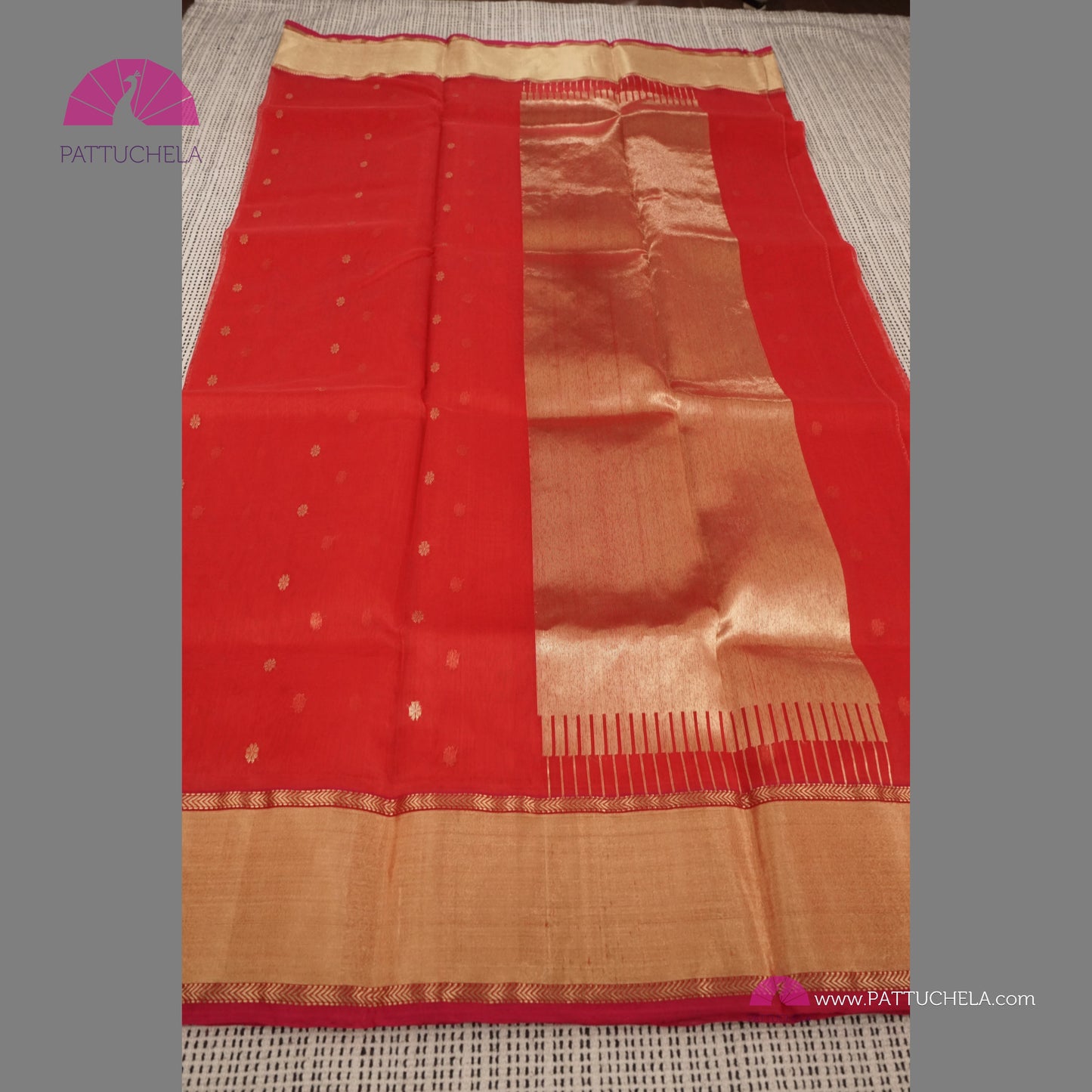 Crimson Red Pure Chanderi Katan Handloom Silk Saree with Bavanchi Border