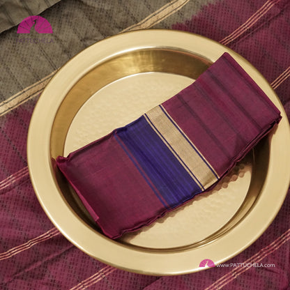 Simple Pure Kanchipuram Silk Saree in Grey with contrast multi color Border | Striped body Pattern | Kanjivaram Silks