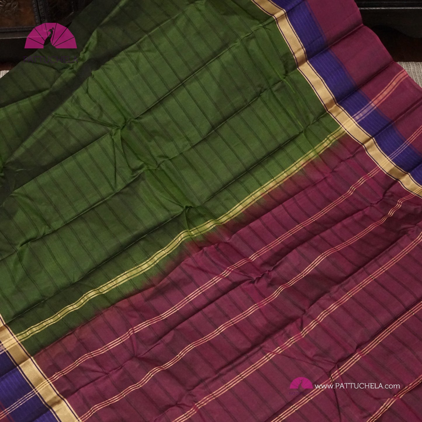 Simple Pure Kanchipuram Silk Saree in Green with contrast multi color Border | Striped body Pattern | Kanjivaram Silks