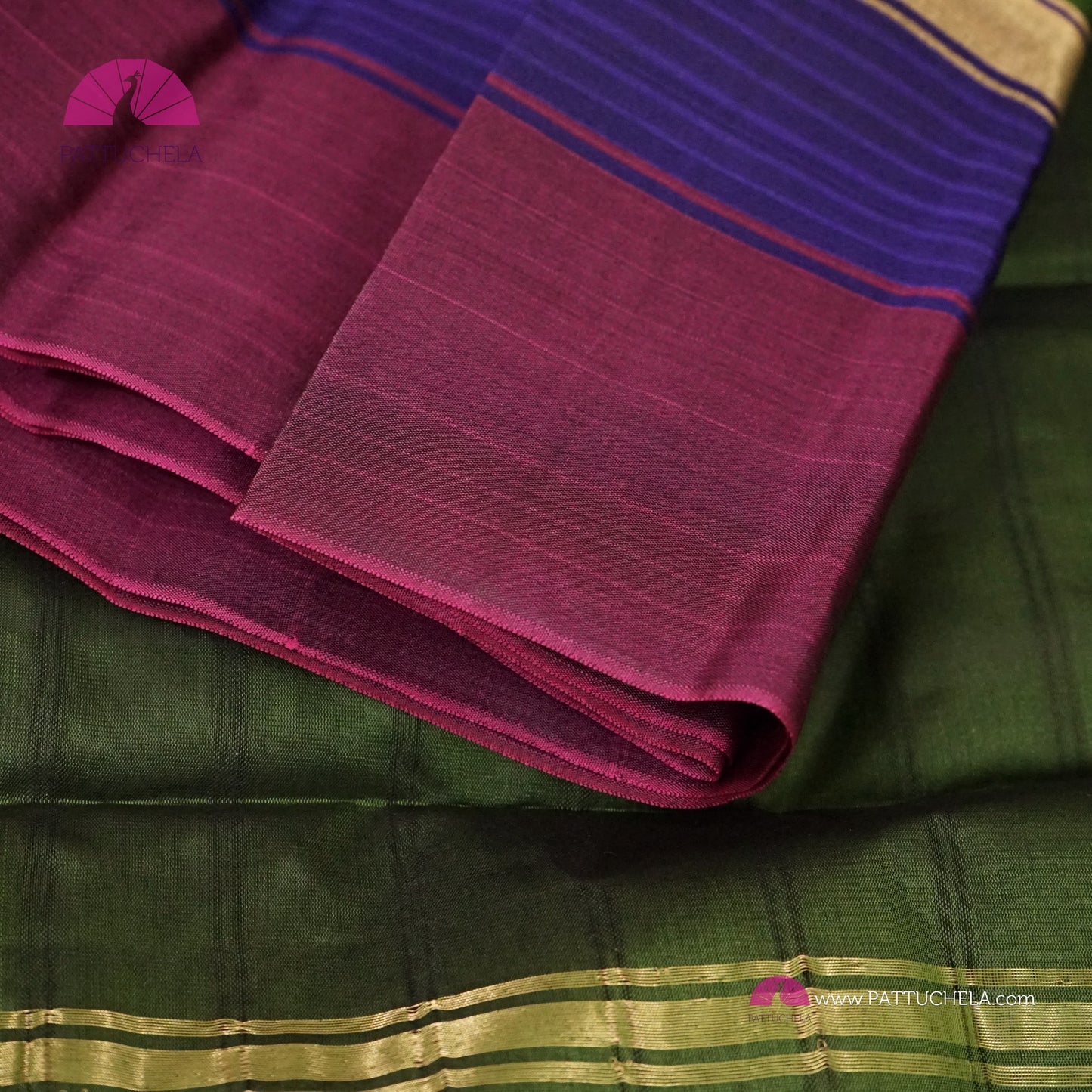 Simple Pure Kanchipuram Silk Saree in Green with contrast multi color Border | Striped body Pattern | Kanjivaram Silks