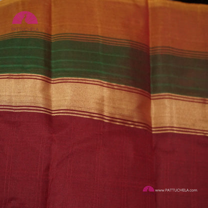 Simple Pure Kanchipuram Silk Saree in Maroon with contrast multi color Border | Striped body Pattern | Kanjivaram Silks