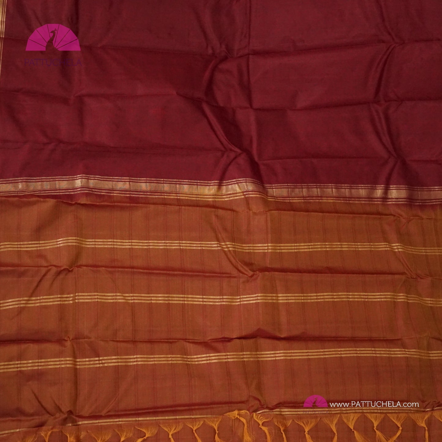 Simple Pure Kanchipuram Silk Saree in Maroon with contrast multi color Border | Striped body Pattern | Kanjivaram Silks