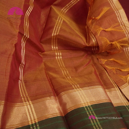 Simple Pure Kanchipuram Silk Saree in Maroon with contrast multi color Border | Striped body Pattern | Kanjivaram Silks