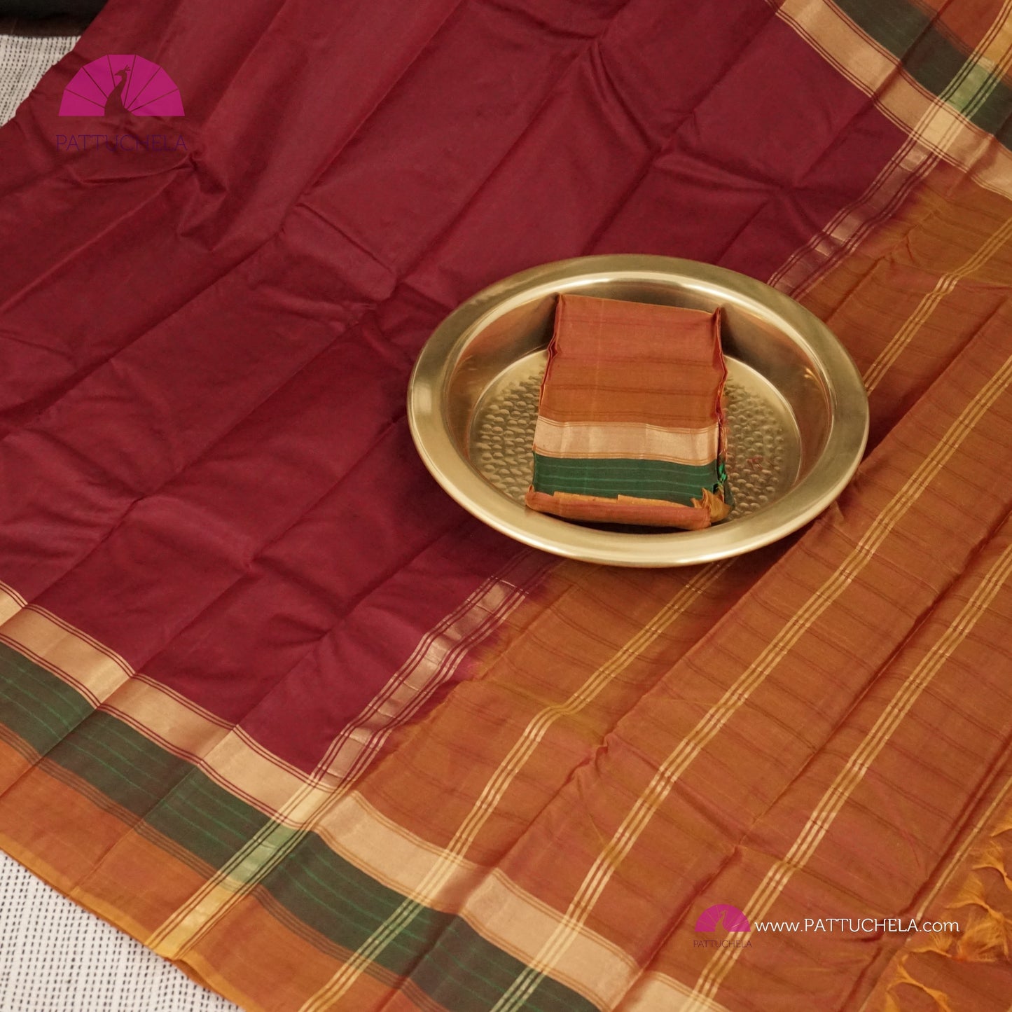 Simple Pure Kanchipuram Silk Saree in Maroon with contrast multi color Border | Striped body Pattern | Kanjivaram Silks