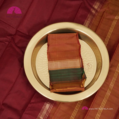 Simple Pure Kanchipuram Silk Saree in Maroon with contrast multi color Border | Striped body Pattern | Kanjivaram Silks