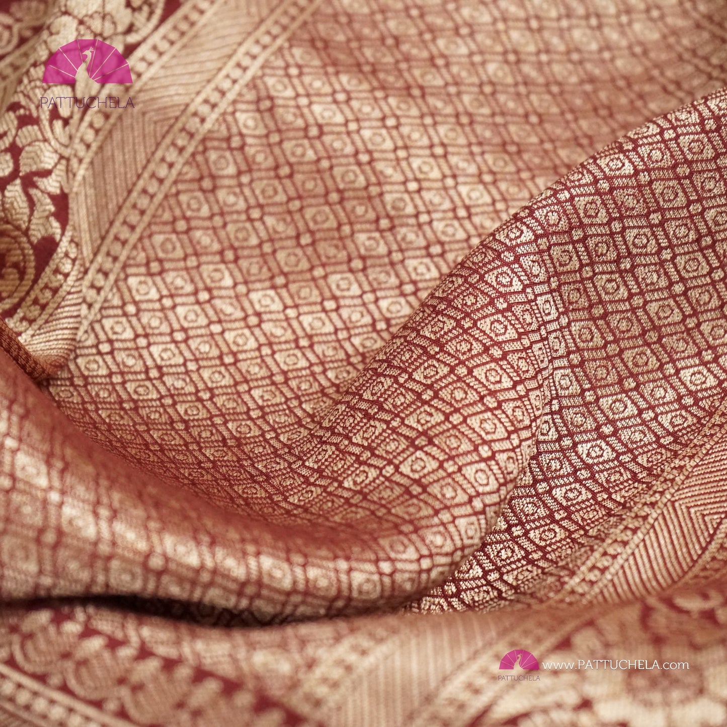 Maroon Banarasi Munga Handwoven Soft Silk Sareewith Meenakari Jaal weaves