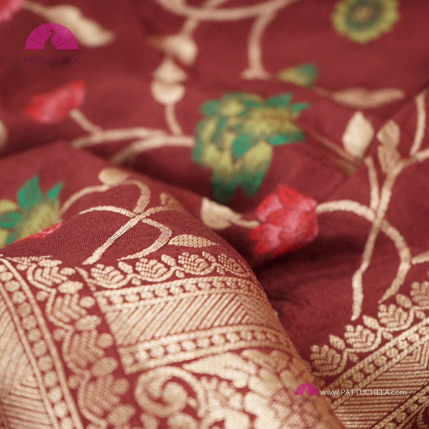 Maroon Banarasi Munga Handwoven Soft Silk Sareewith Meenakari Jaal weaves