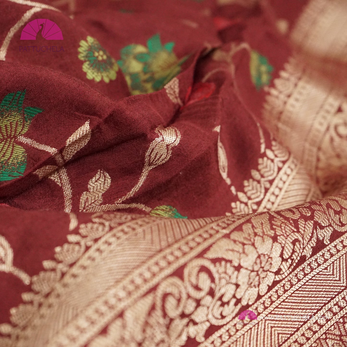 Maroon Banarasi Munga Handwoven Soft Silk Sareewith Meenakari Jaal weaves