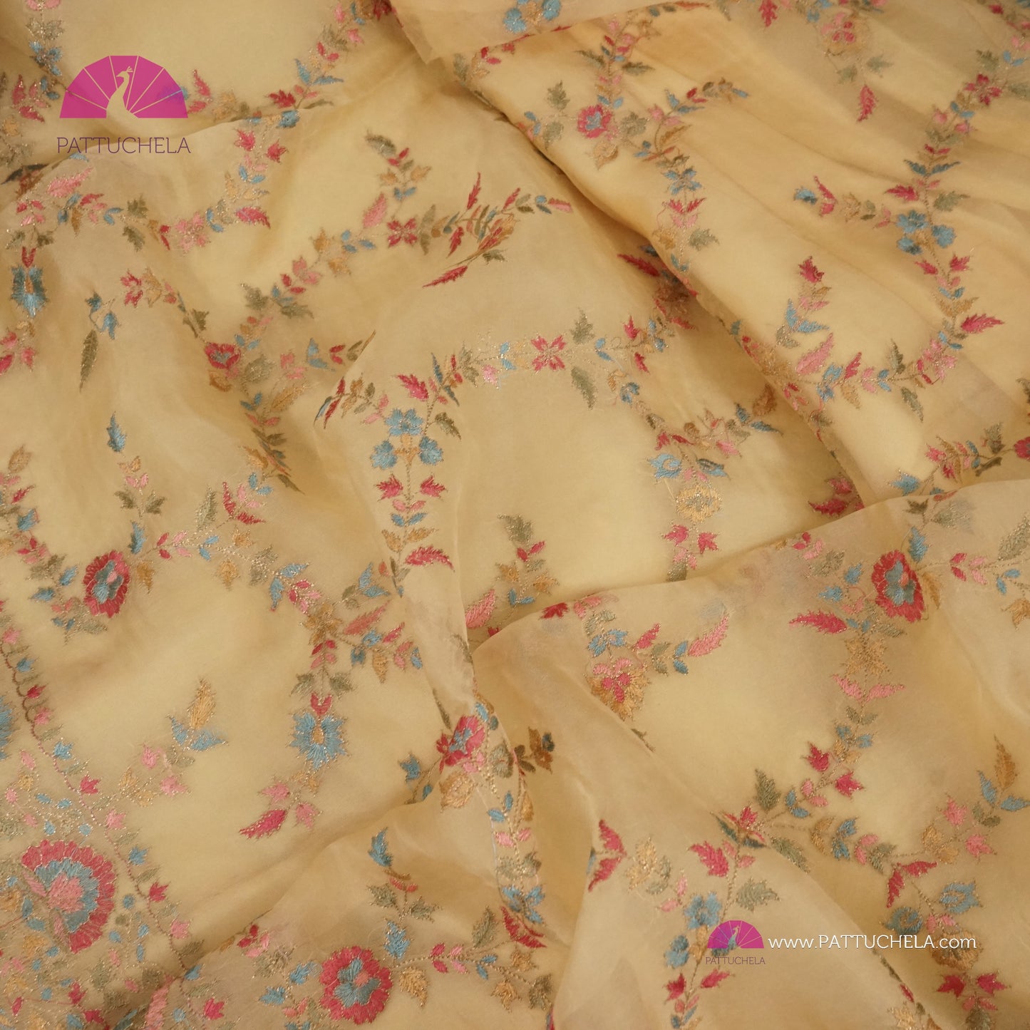 Pastel Pineapple Yellow Organza Silk Saree with Resham Embroidery