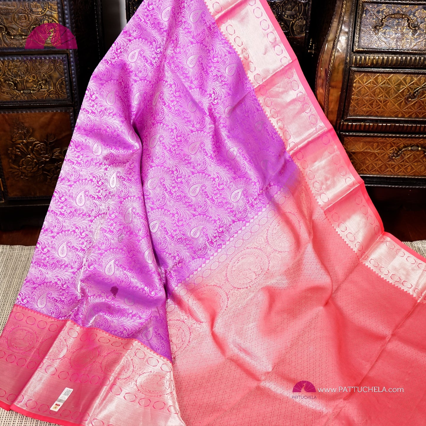 Pure Kanchipuram Handloom SILK MARK CERTIFIED Saree in Lavender and Pink Hues