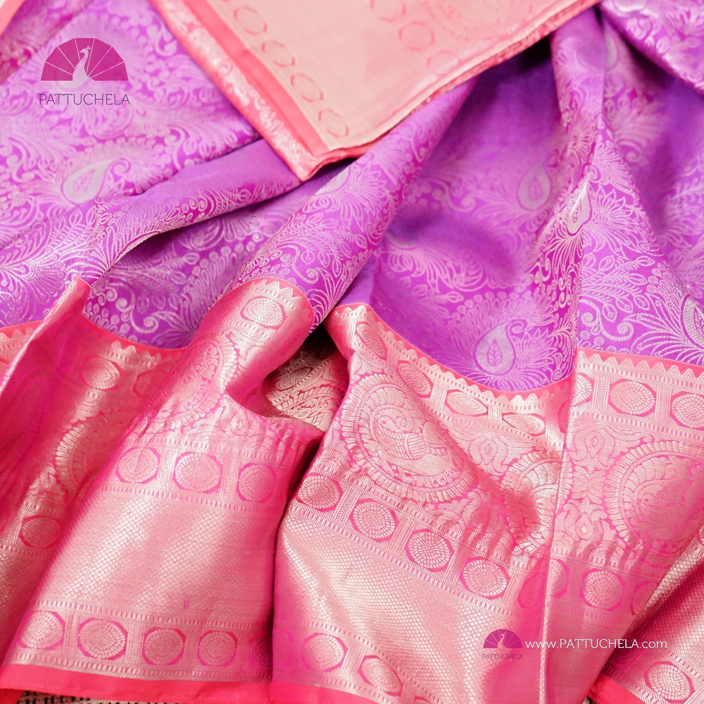 Pure Kanchipuram Handloom SILK MARK CERTIFIED Saree in Lavender and Pink Hues