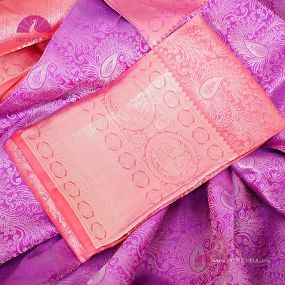 Pure Kanchipuram Handloom SILK MARK CERTIFIED Saree in Lavender and Pink Hues