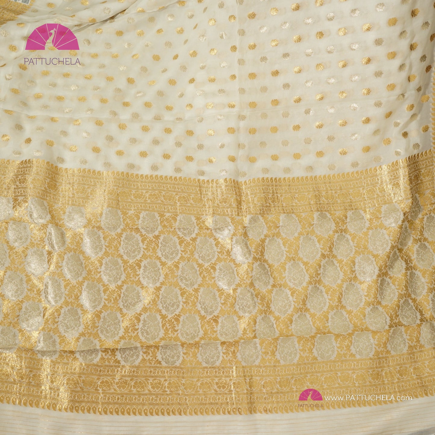 Off White Khaddi Banarasi Georgette Silk handwoven Sona Rupa Saree