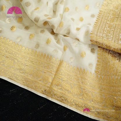 Off White Khaddi Banarasi Georgette Silk handwoven Sona Rupa Saree