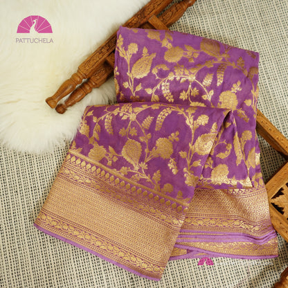 Gorgeous Khaddi Banarasi Georgette Silk handloom Jaal Saree in purple