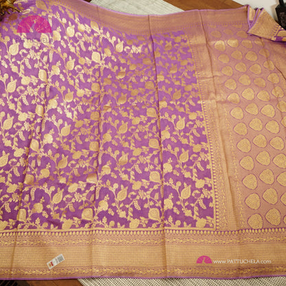 Gorgeous Khaddi Banarasi Georgette Silk handloom Jaal Saree in purple