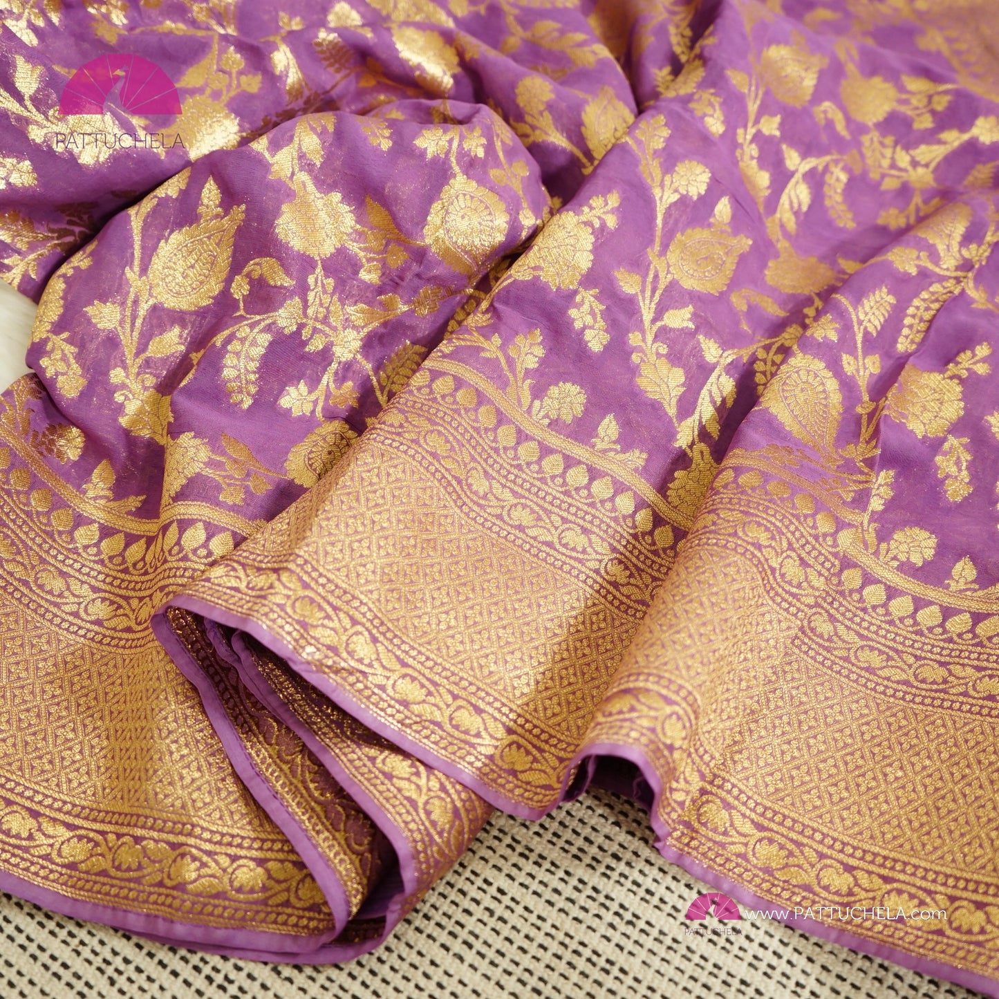 Gorgeous Khaddi Banarasi Georgette Silk handloom Jaal Saree in purple