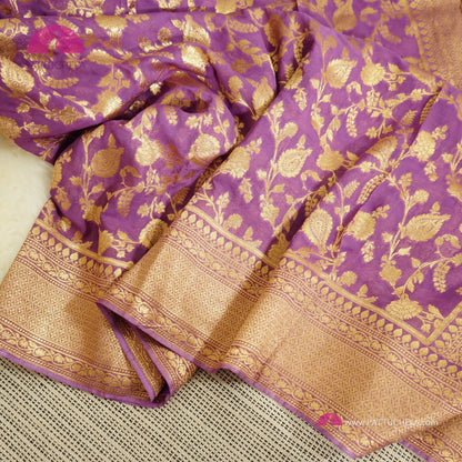 Gorgeous Khaddi Banarasi Georgette Silk handloom Jaal Saree in purple