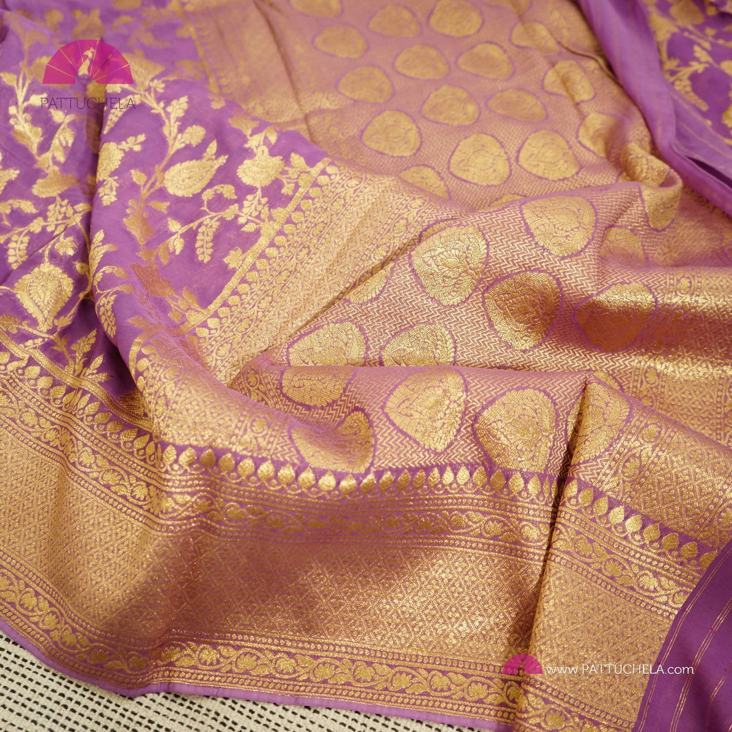 Gorgeous Khaddi Banarasi Georgette Silk handloom Jaal Saree in purple