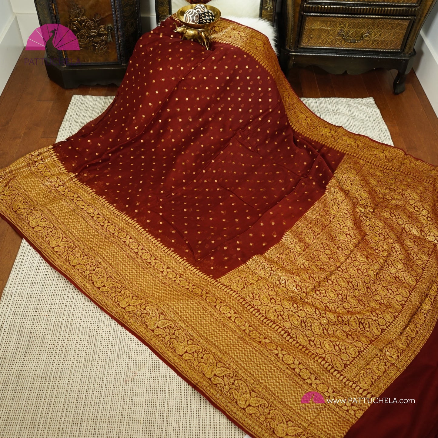 Gorgeous Khaddi Banarasi Georgette Silk Saree in Coffee Brown colour