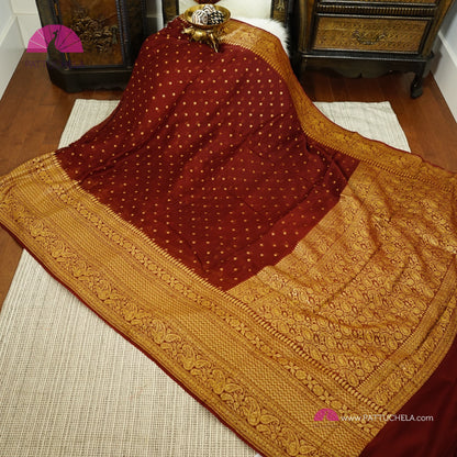 Gorgeous Khaddi Banarasi Georgette Silk Saree in Coffee Brown colour