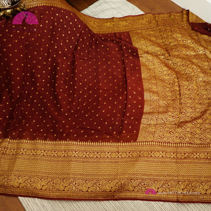 Gorgeous Khaddi Banarasi Georgette Silk Saree in Coffee Brown colour