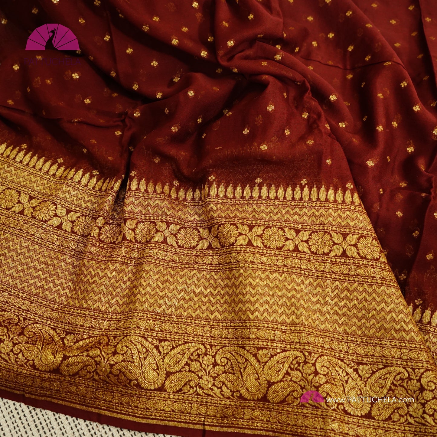 Gorgeous Khaddi Banarasi Georgette Silk Saree in Coffee Brown colour