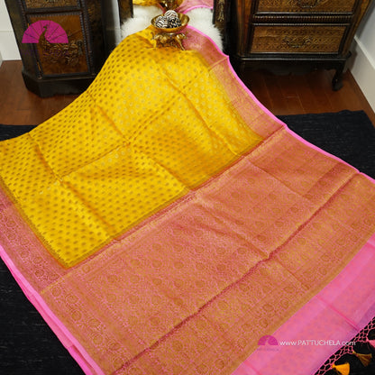 Gorgeous Banarasi Soft Silk Saree in Yellow and Pink