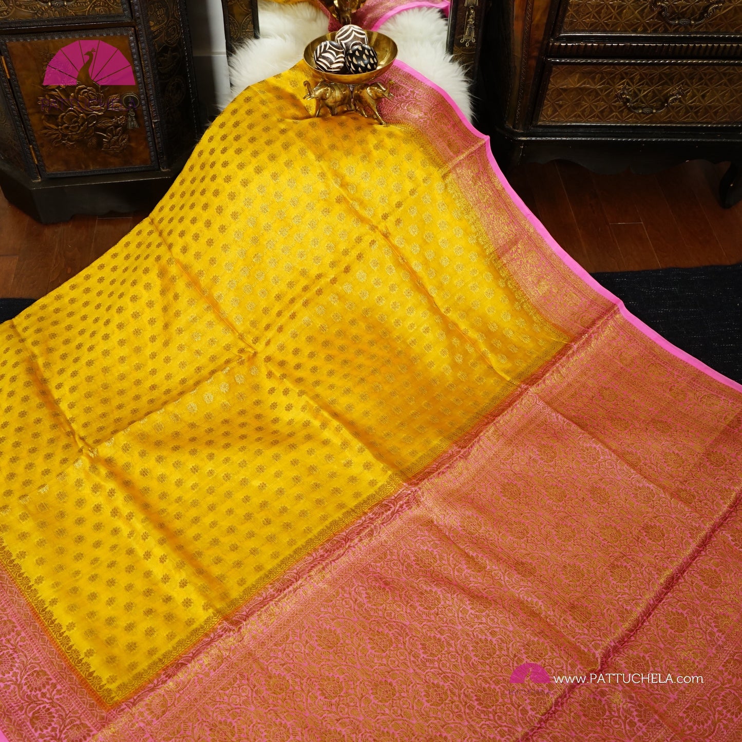 Gorgeous Banarasi Soft Silk Saree in Yellow and Pink