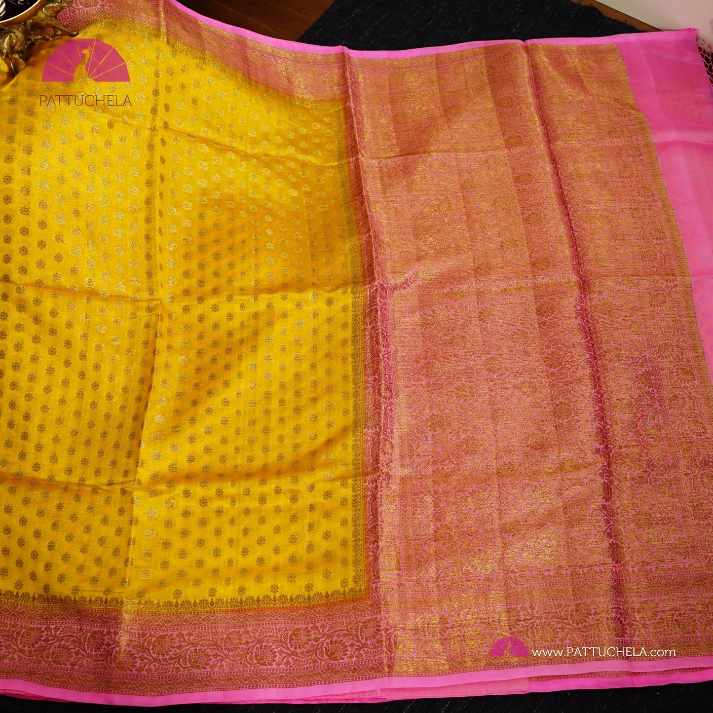 Gorgeous Banarasi Soft Silk Saree in Yellow and Pink