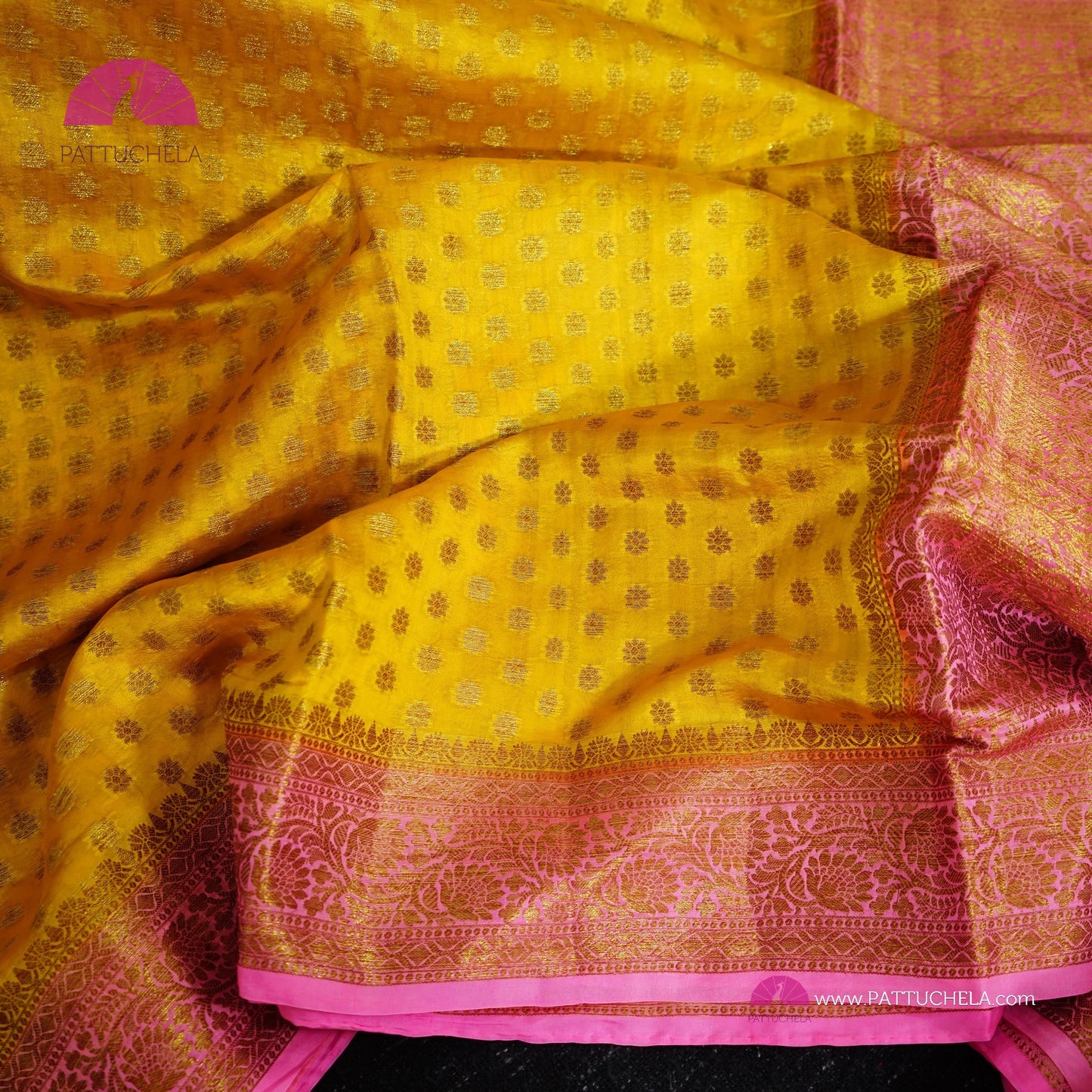 Gorgeous Banarasi Soft Silk Saree in Yellow and Pink